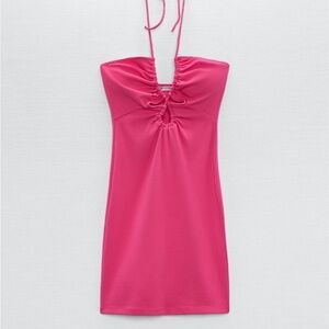 Zara Fuchsia Ruched Halter Dress